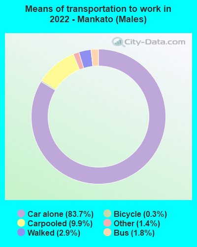 Means of transportation to work in 2022 - Mankato (Males)