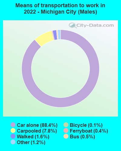 Means of transportation to work in 2022 - Michigan City (Males)