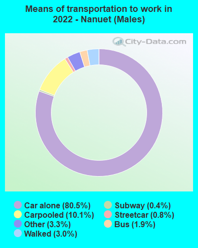 Means of transportation to work in 2022 - Nanuet (Males)