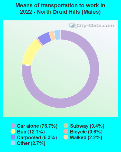 Means of transportation to work in 2022 - North Druid Hills (Males)