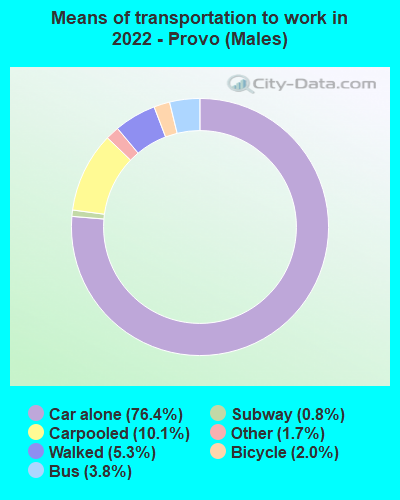 Means of transportation to work in 2022 - Provo (Males)