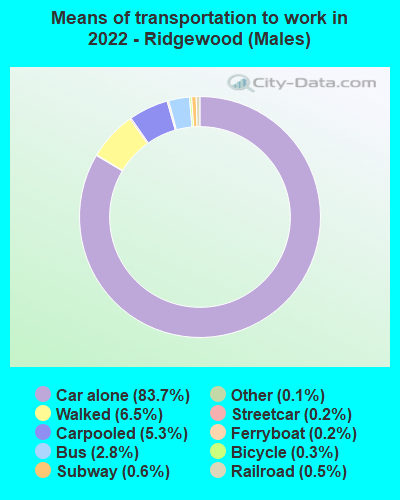 Means of transportation to work in 2022 - Ridgewood (Males)