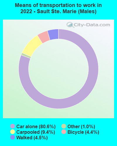 Means of transportation to work in 2022 - Sault Ste. Marie (Males)