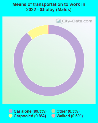 Means of transportation to work in 2022 - Shelby (Males)