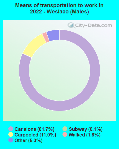 Means of transportation to work in 2022 - Weslaco (Males)