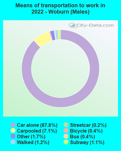 Means of transportation to work in 2022 - Woburn (Males)