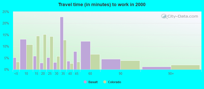 Travel time (in minutes) to work in 2000