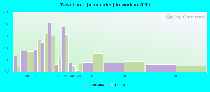 Travel time (in minutes) to work in 2000