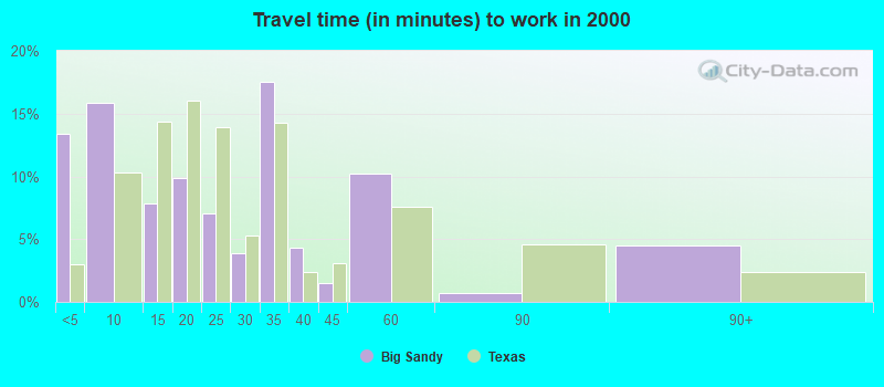 Travel time (in minutes) to work in 2000