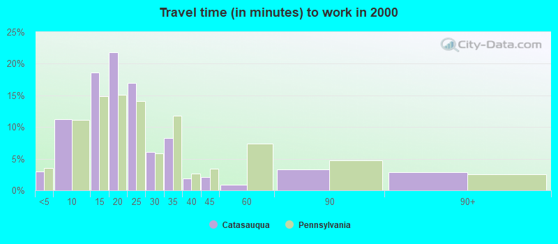 Travel time (in minutes) to work in 2000