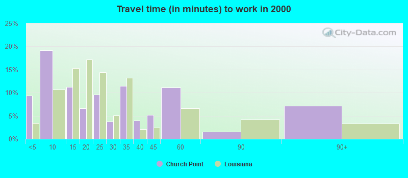 Travel time (in minutes) to work in 2000