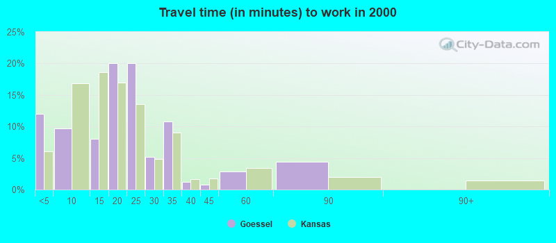 Travel time (in minutes) to work in 2000