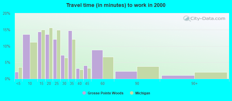 Travel time (in minutes) to work in 2000