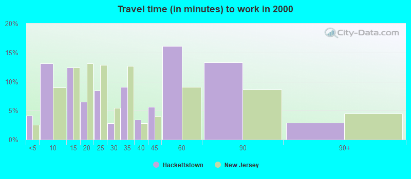 Travel time (in minutes) to work in 2000