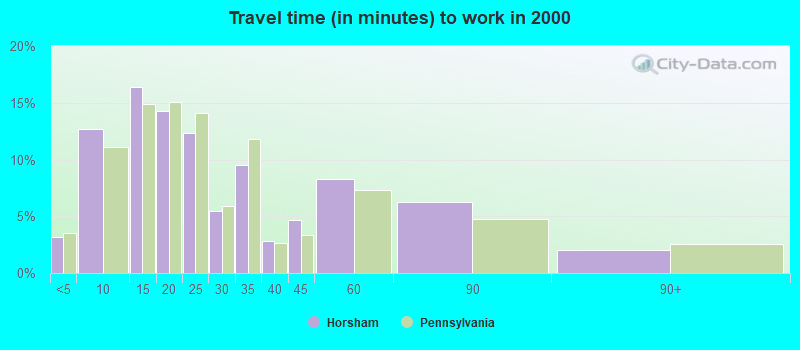 Travel time (in minutes) to work in 2000