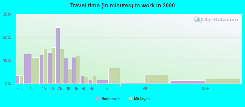 Travel time (in minutes) to work in 2000