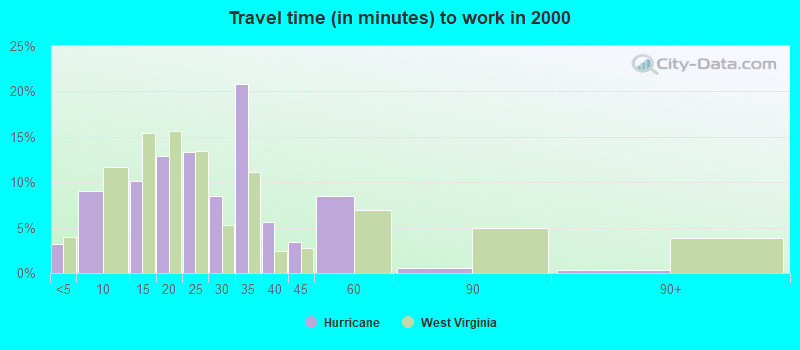 Travel time (in minutes) to work in 2000