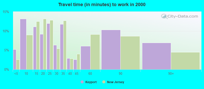 Travel time (in minutes) to work in 2000