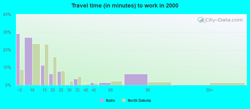 Travel time (in minutes) to work in 2000