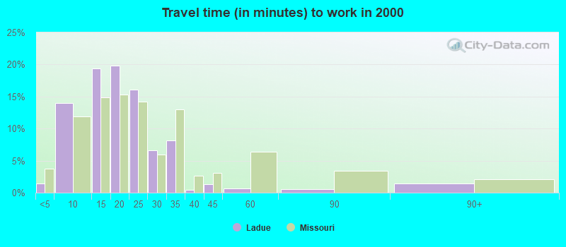 Travel time (in minutes) to work in 2000