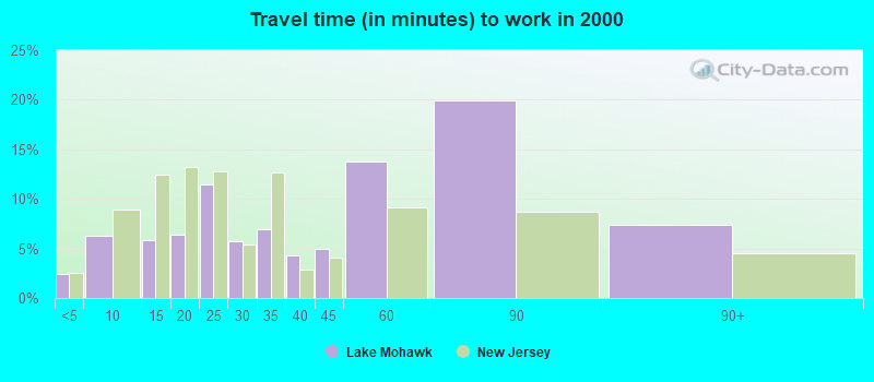 Travel time (in minutes) to work in 2000