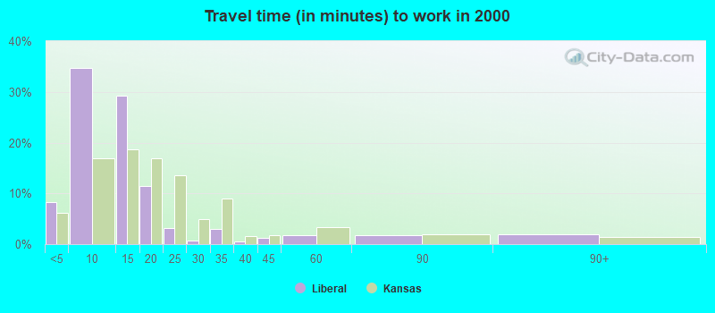 Travel time (in minutes) to work in 2000