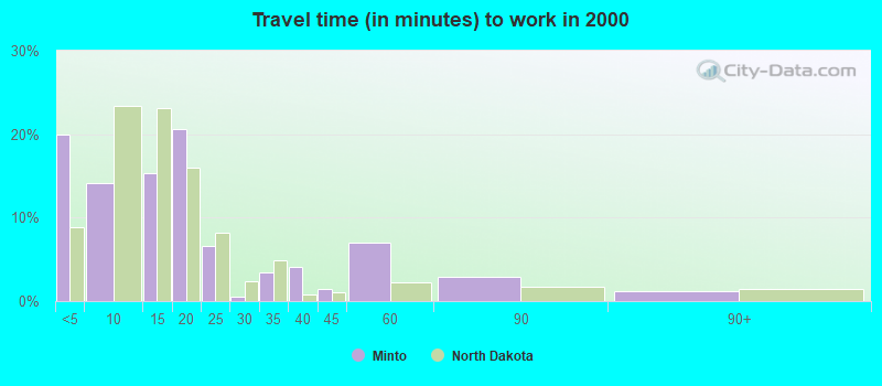 Travel time (in minutes) to work in 2000