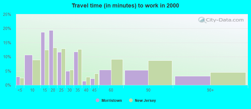 Travel time (in minutes) to work in 2000