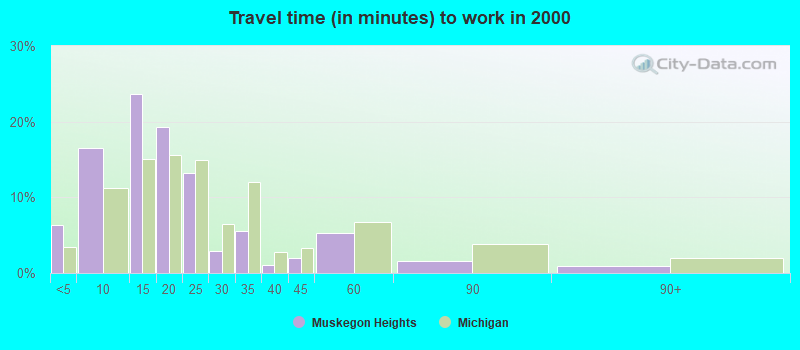 Travel time (in minutes) to work in 2000