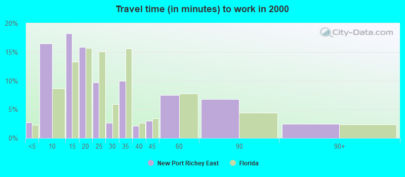 Travel time (in minutes) to work in 2000