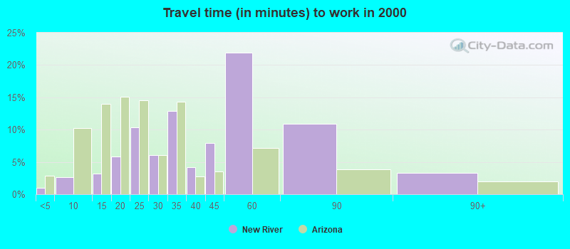 Travel time (in minutes) to work in 2000