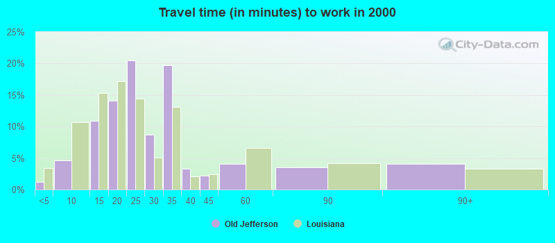 Travel time (in minutes) to work in 2000