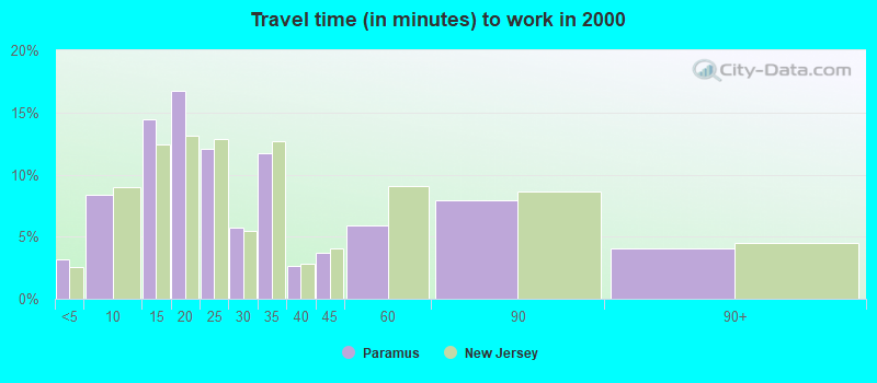 Travel time (in minutes) to work in 2000