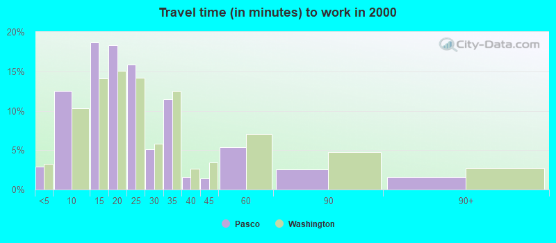 Travel time (in minutes) to work in 2000