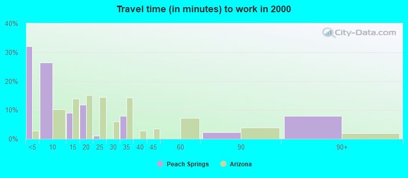 Travel time (in minutes) to work in 2000