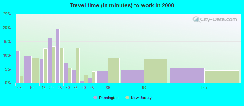 Travel time (in minutes) to work in 2000