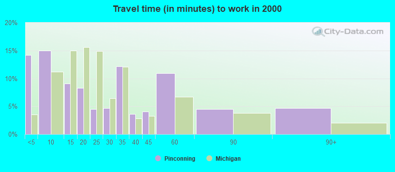 Travel time (in minutes) to work in 2000