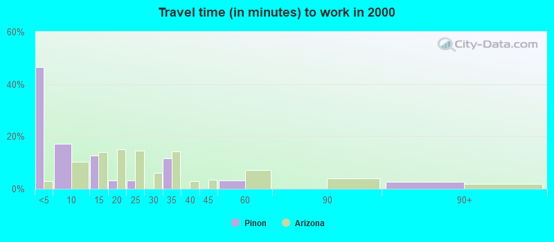 Travel time (in minutes) to work in 2000