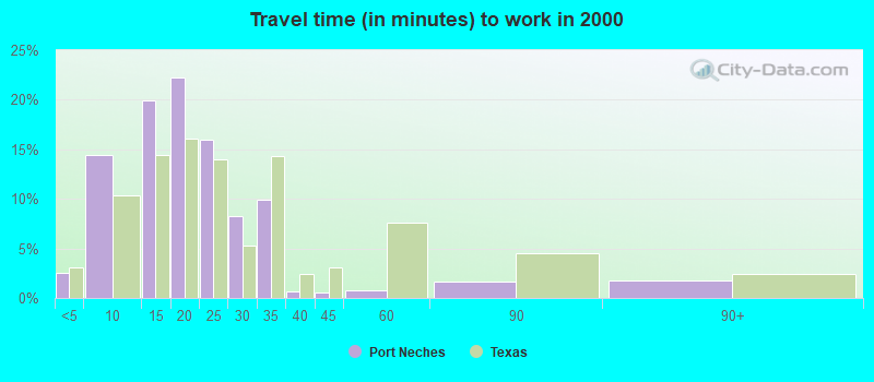 Travel time (in minutes) to work in 2000