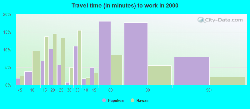 Travel time (in minutes) to work in 2000