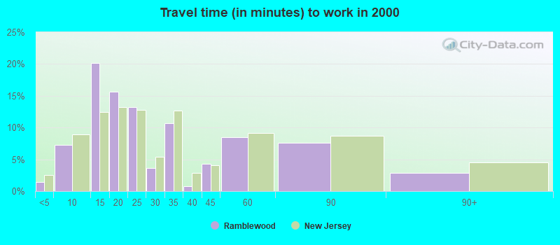 Travel time (in minutes) to work in 2000