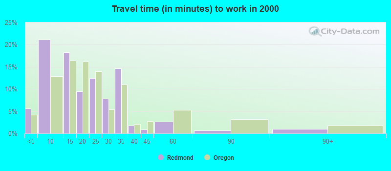 Travel time (in minutes) to work in 2000