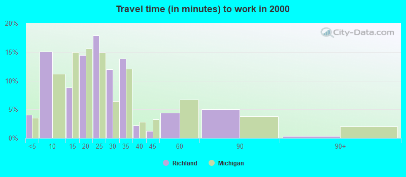 Travel time (in minutes) to work in 2000