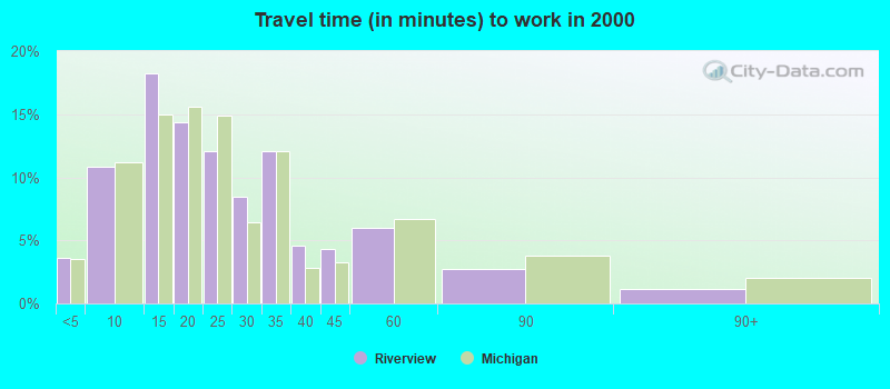 Travel time (in minutes) to work in 2000