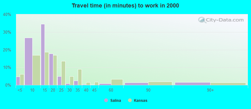 Travel time (in minutes) to work in 2000