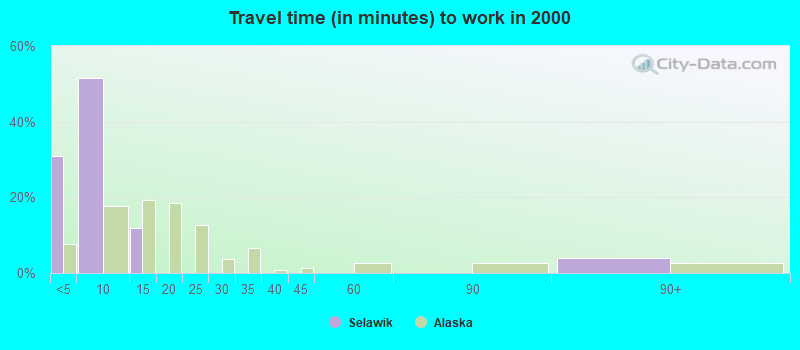 Travel time (in minutes) to work in 2000