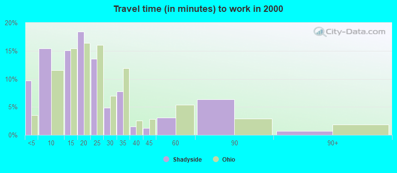 Travel time (in minutes) to work in 2000