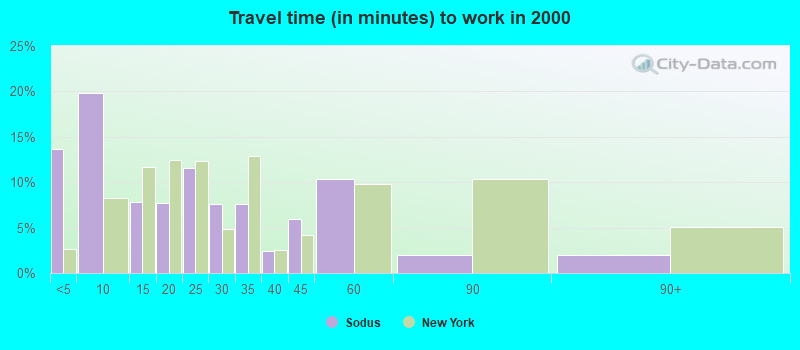 Travel time (in minutes) to work in 2000