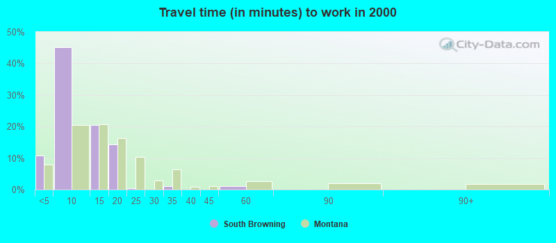 Travel time (in minutes) to work in 2000