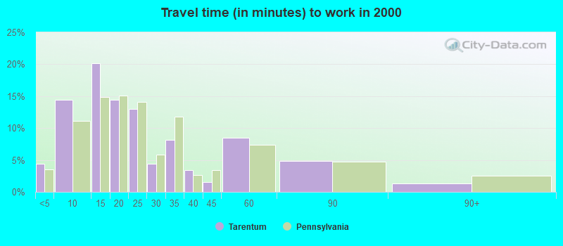 Travel time (in minutes) to work in 2000